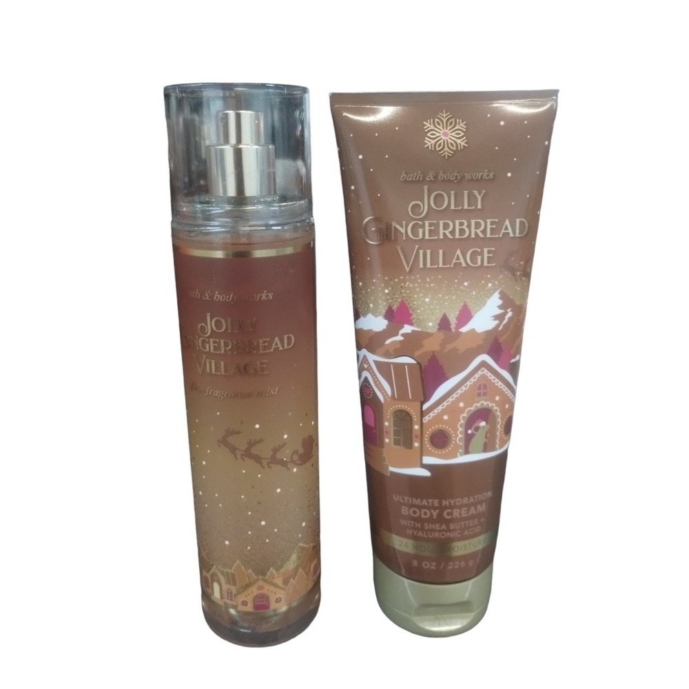 Bath and Body Works Seasonal Discontinued JOLLY GINGERBREAD VILLAGE 2 PCS rare